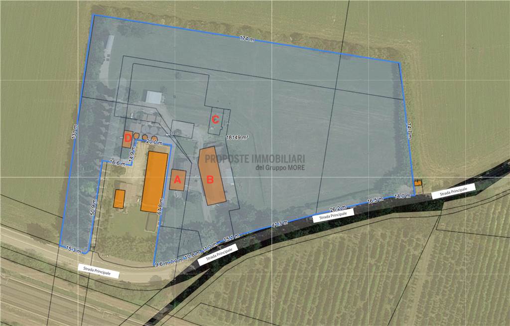 Area complessiva con edifici A, B, C ,D